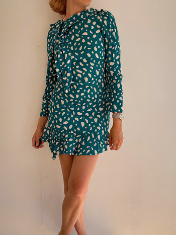 Robe vintage verte émeraude à fleurs XS/S