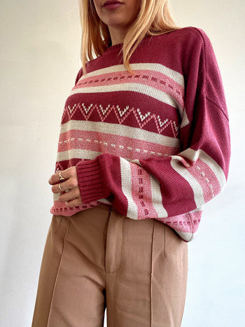 Pull vintage en maille rose