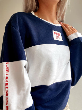 Pull vintage bleu et blanc Puma M