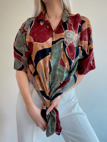 Chemise Vintage 80/90s à motifs bordeaux/verts