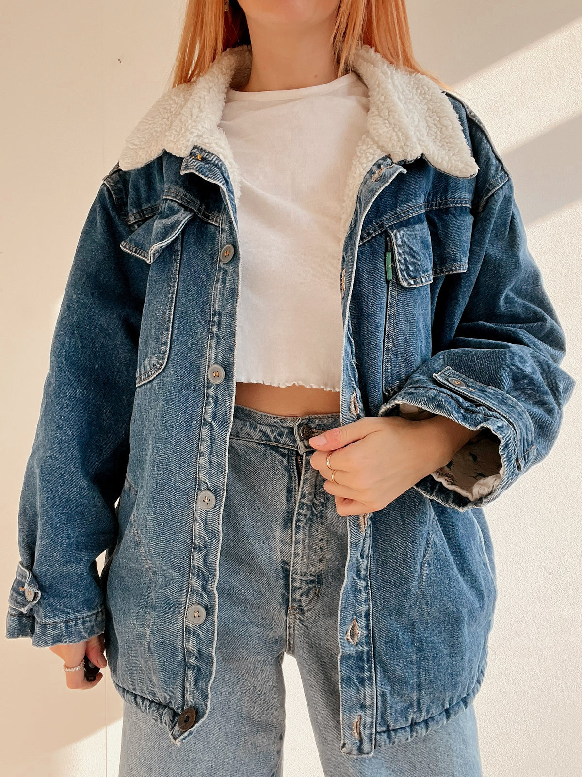Veste en jeans vintage bleue intérieur mouton L