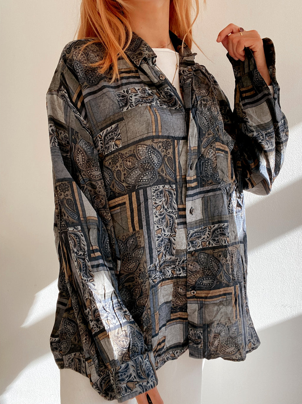 Chemise Vintage 80/90s grise à motifs