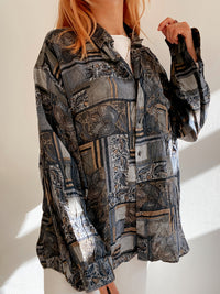 Chemise Vintage 80/90s grise à motifs