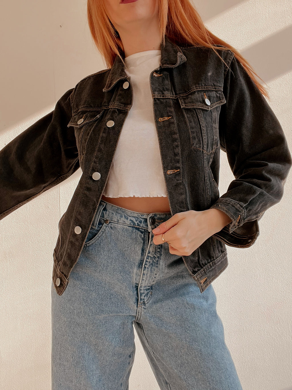 Vintage grau schwarze Jeansjacke S