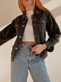 Vintage grau schwarze Jeansjacke S