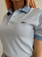 Polo Lacoste bleu clair rayé S