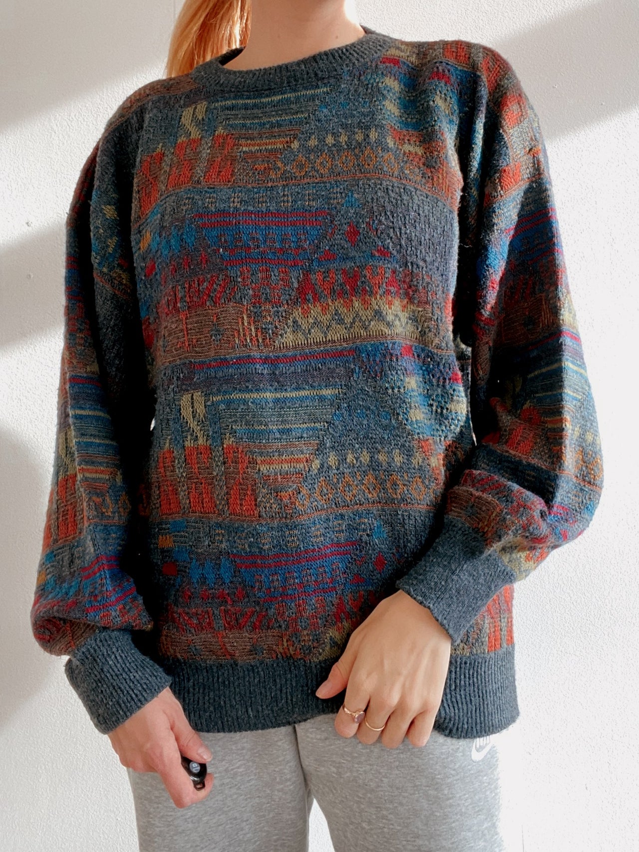 Pull vintage en laine multicolore