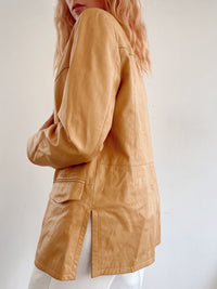 Veste en cuir mi-long camel M