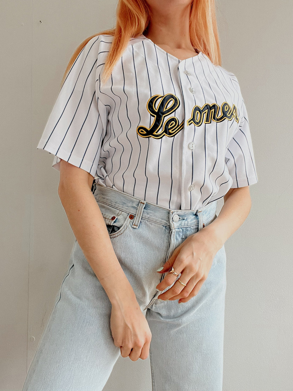 Weiß gestreiftes Baseballtrikot Leones S