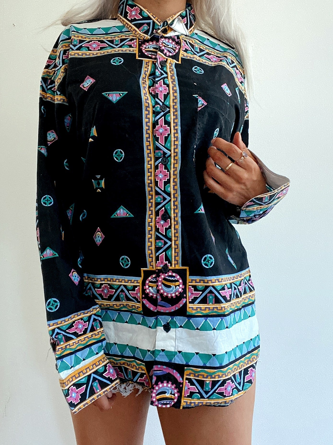 Chemise Vintage 80/90s noire à motifs
