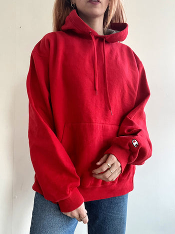 Pull vintage rouge à capuche Champion L