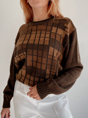 Pull vintage en laine marron  M/L