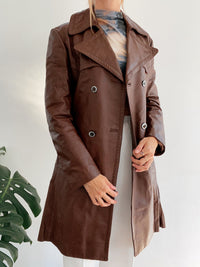 Trench en cuir mi-long marron M/L
