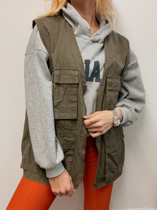 Gilet utilitaire sans manches vintage khaki L/XL