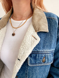 Veste en jeans vintage mi-longue oversized intérieur mouton M/L