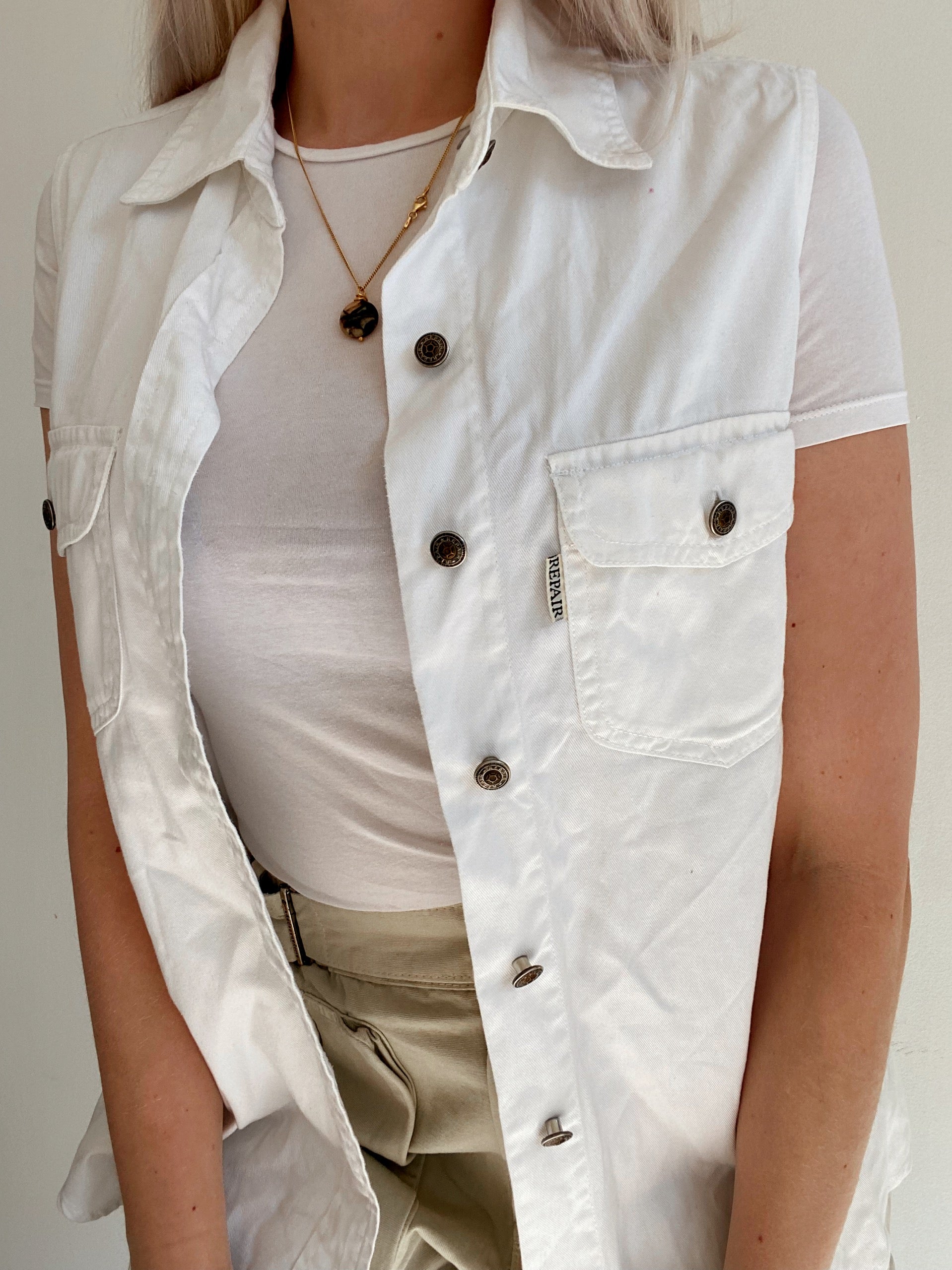 Gilet en jeans vintage blanc M