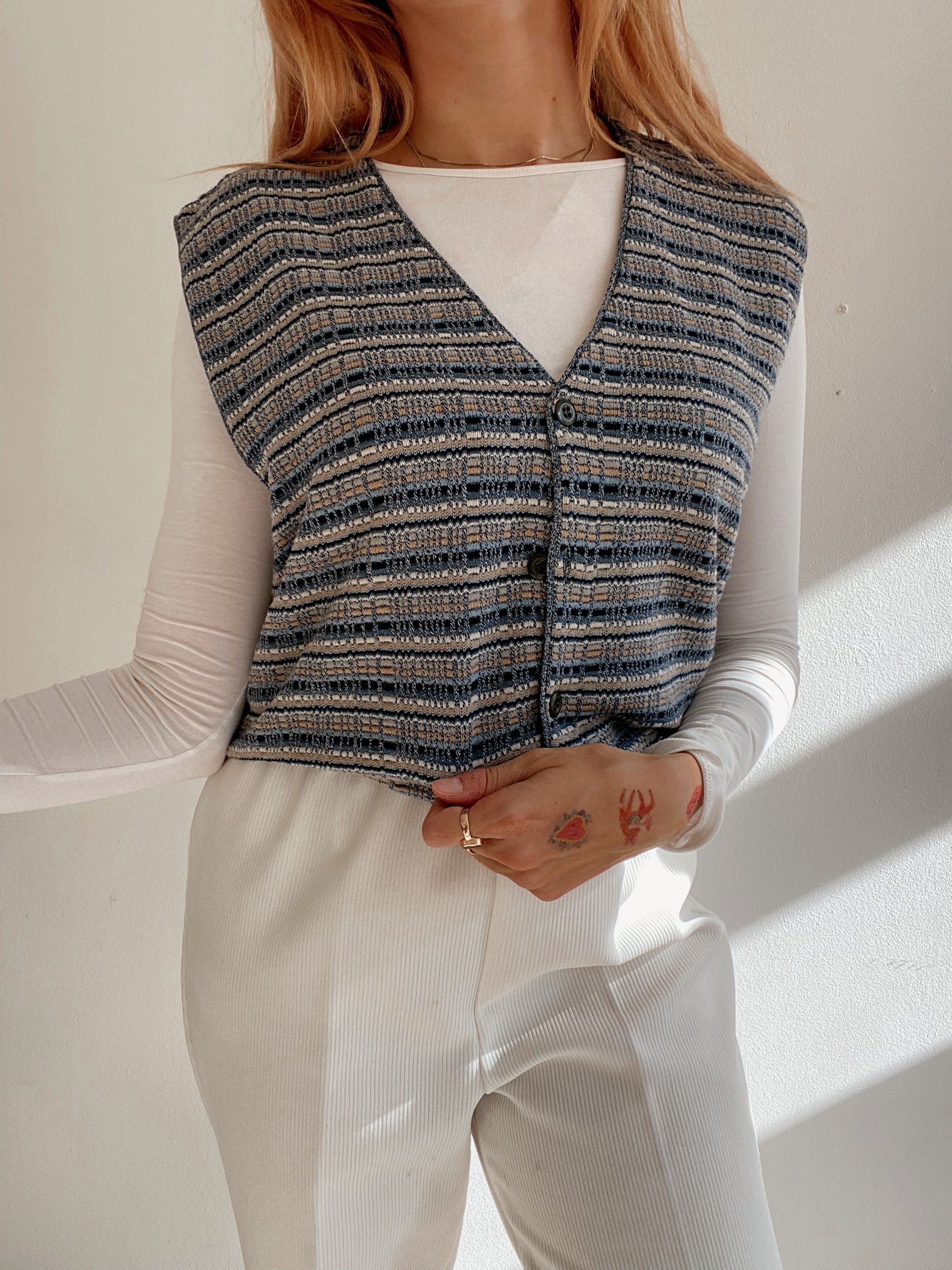 Gilet vintage sans manche gris bleu S