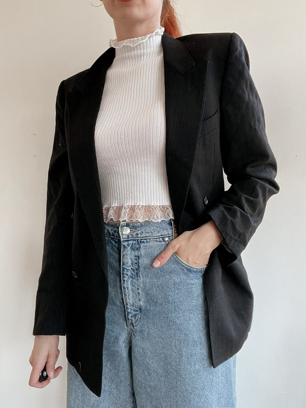 Veste blazer vintage noire lignée M