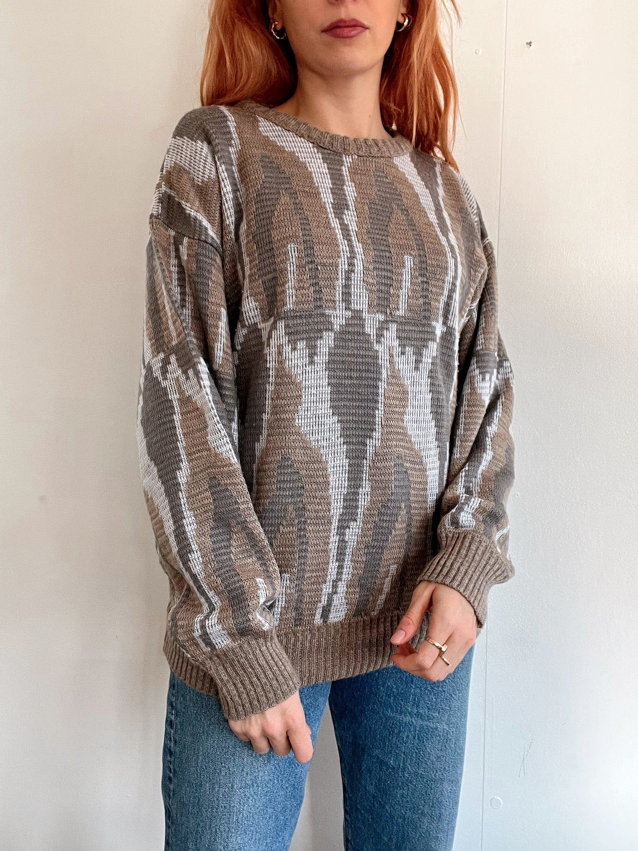 Pull vintage en maille beige