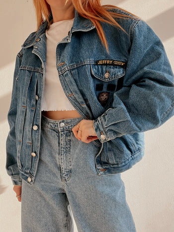 Veste en jeans vintage bleue intérieur mouton L