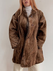 Manteau en fausse fourrure brune / taupe L