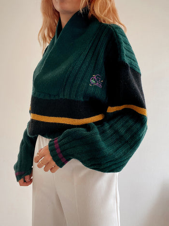 Vintage grüner Wollpullover L