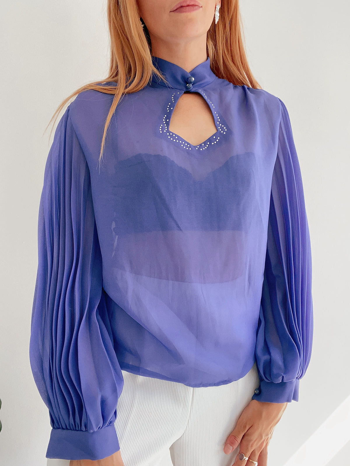 Chemise Vintage violette transparente avec petits diamants