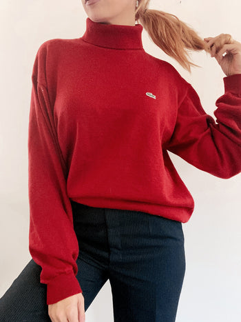 Pull à col roulé rouge foncé Lacoste XL