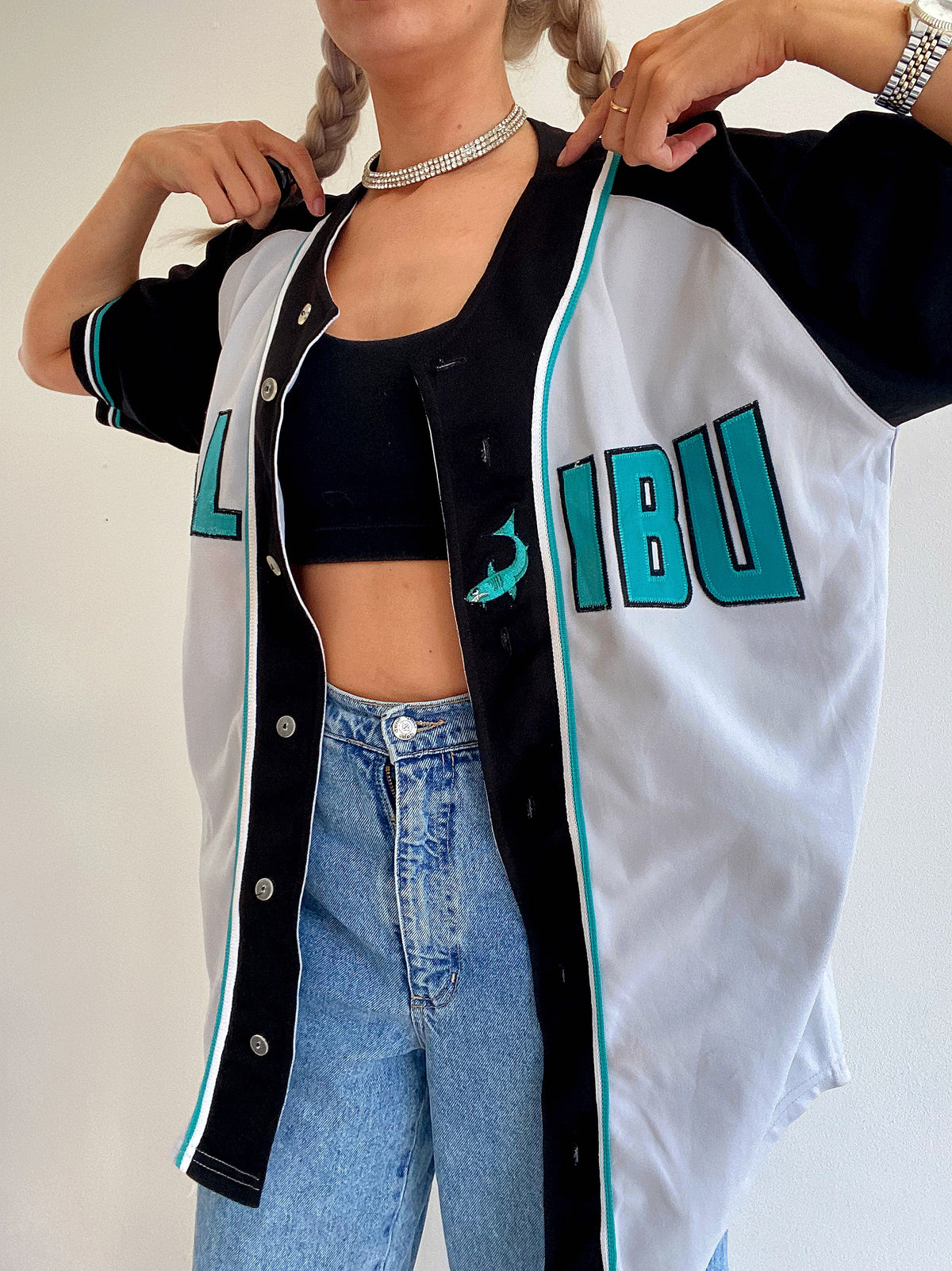 Maillot de baseball gris et turquoise Malibu