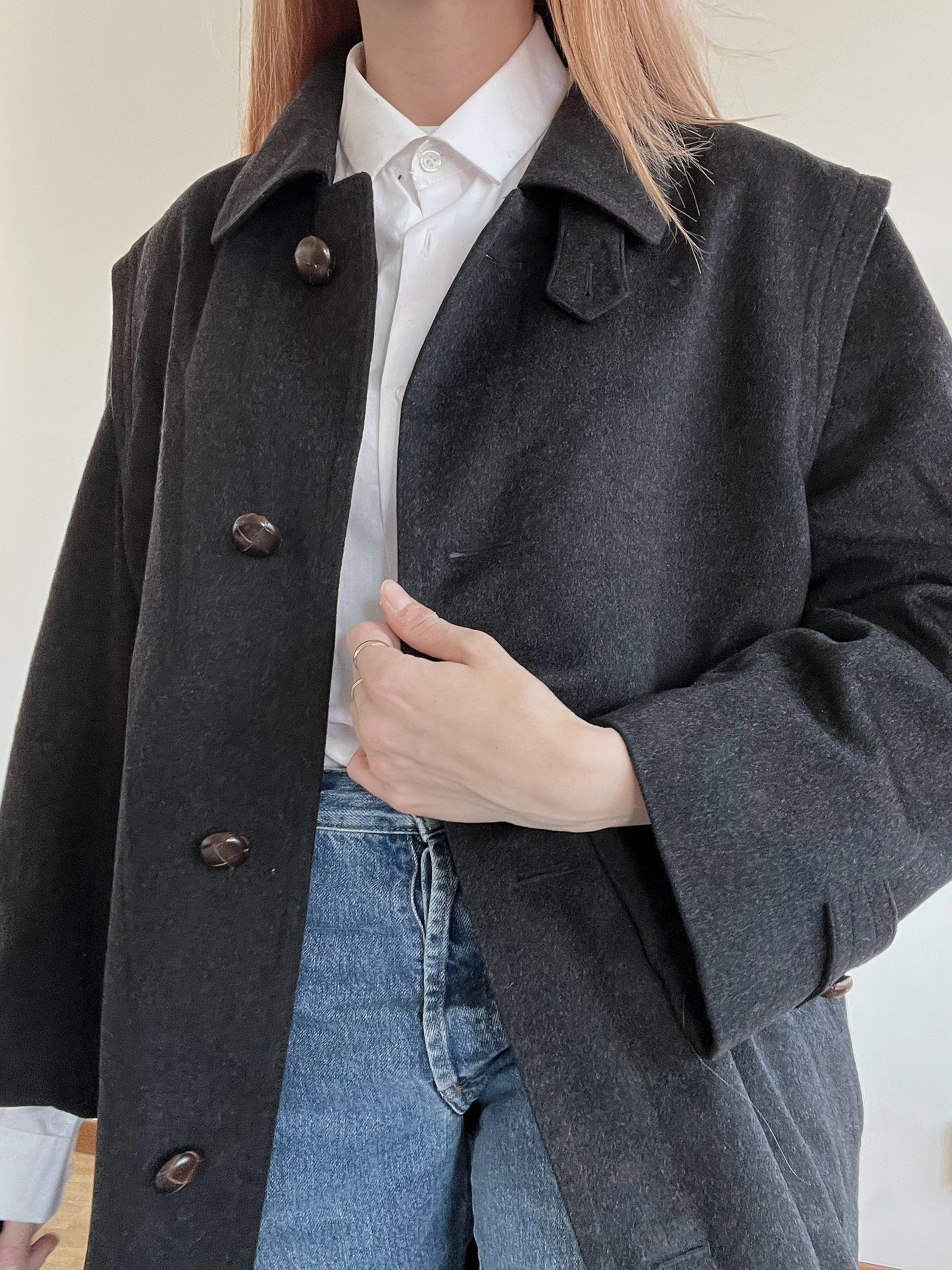 Dunkelgrauer Vintage-Wollmantel L