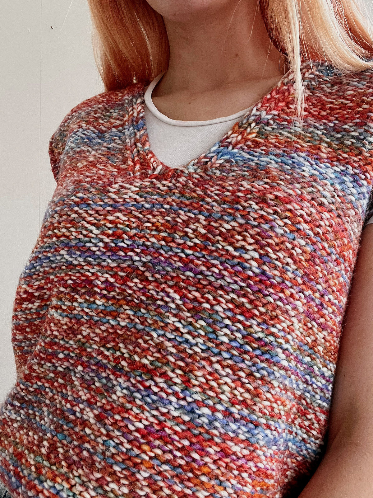 Gilet vintage sans manche en maille orange, rose M/L