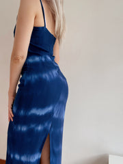 Long vintage blue tie and dye dress with straps XS/S