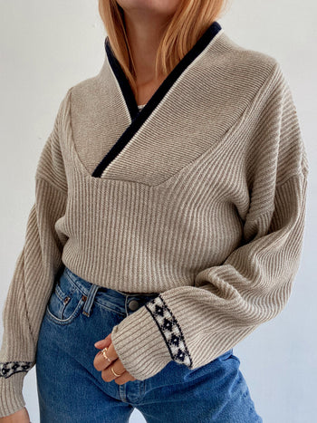 Pull vintage en laine beige  L