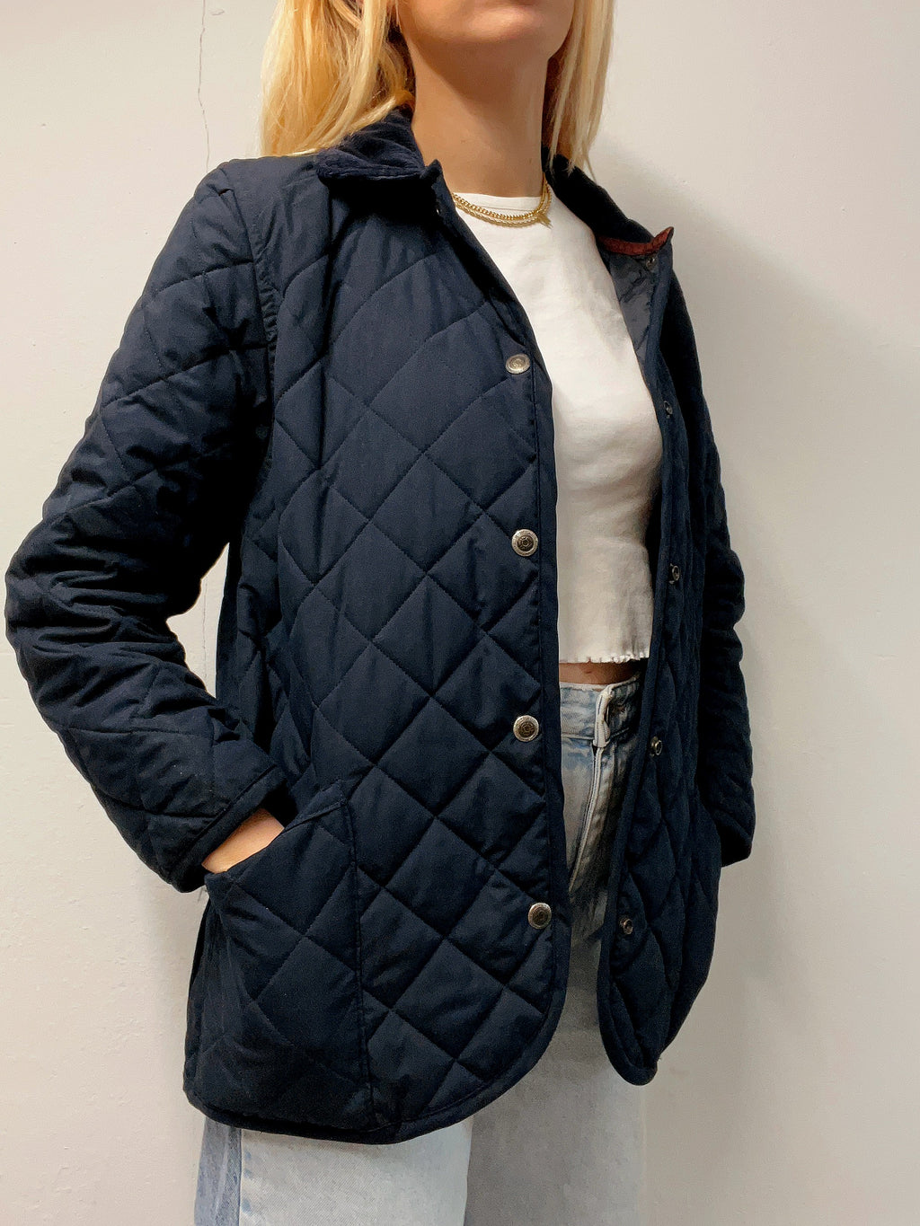 White and blue jacket with orange collar Adidas XL