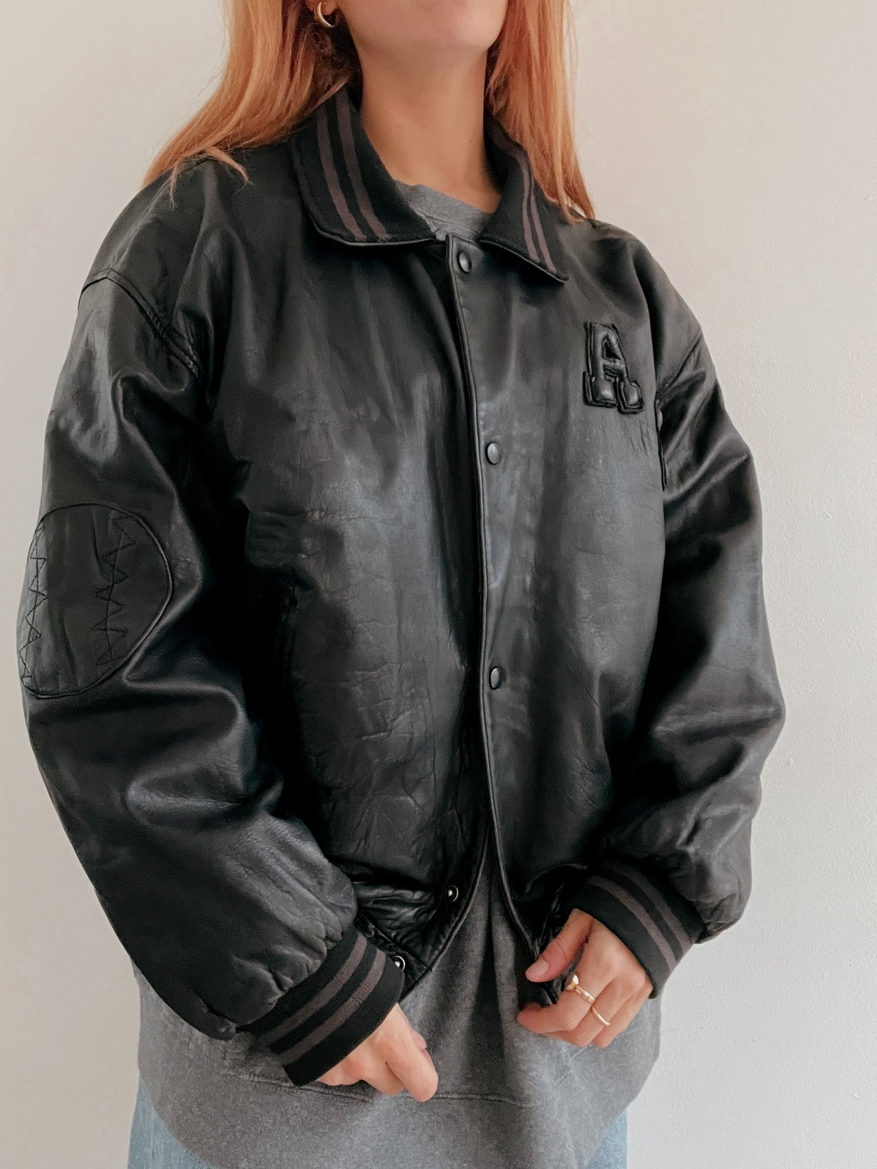 Bomber vintage américaine noire en cuir XL