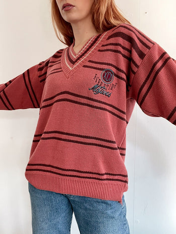 Pull vintage en laine vieux rose M