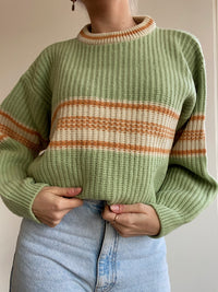 Vintage-Strickpullover in Grün und Orange