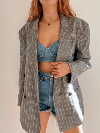 Veste Blazer vintage gris rayé oversize XL