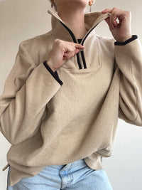 Beigefarbenes Fleece mit Reißverschluss L