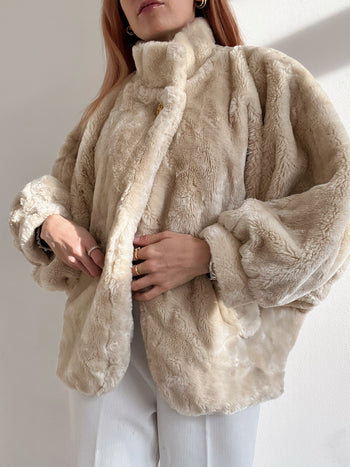 Veste vintage blanc cassé en fausse fourrure oversized S