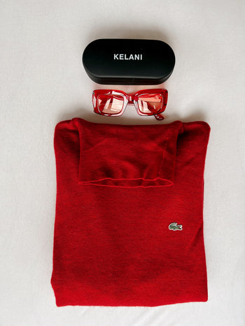 Gift Xmas - Lunettes Kelani rouge + Pull vintage à col roulé rouge Lacoste M