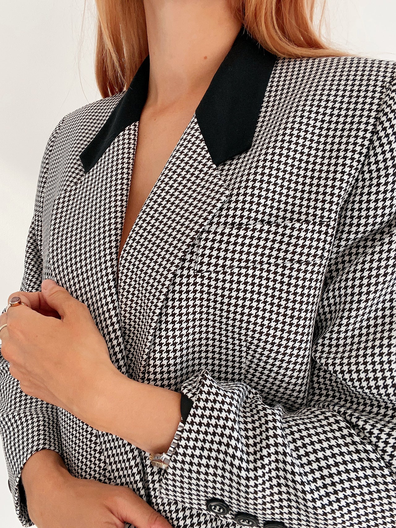 Oversized Black and White Checked Blazer Jacket M/L