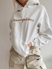 Pull blanc et beige à capuche Champion S