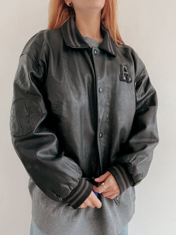 Bomber vintage américaine noire en cuir XL