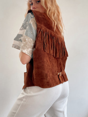 Gilet vintage indie brun en daim M/L