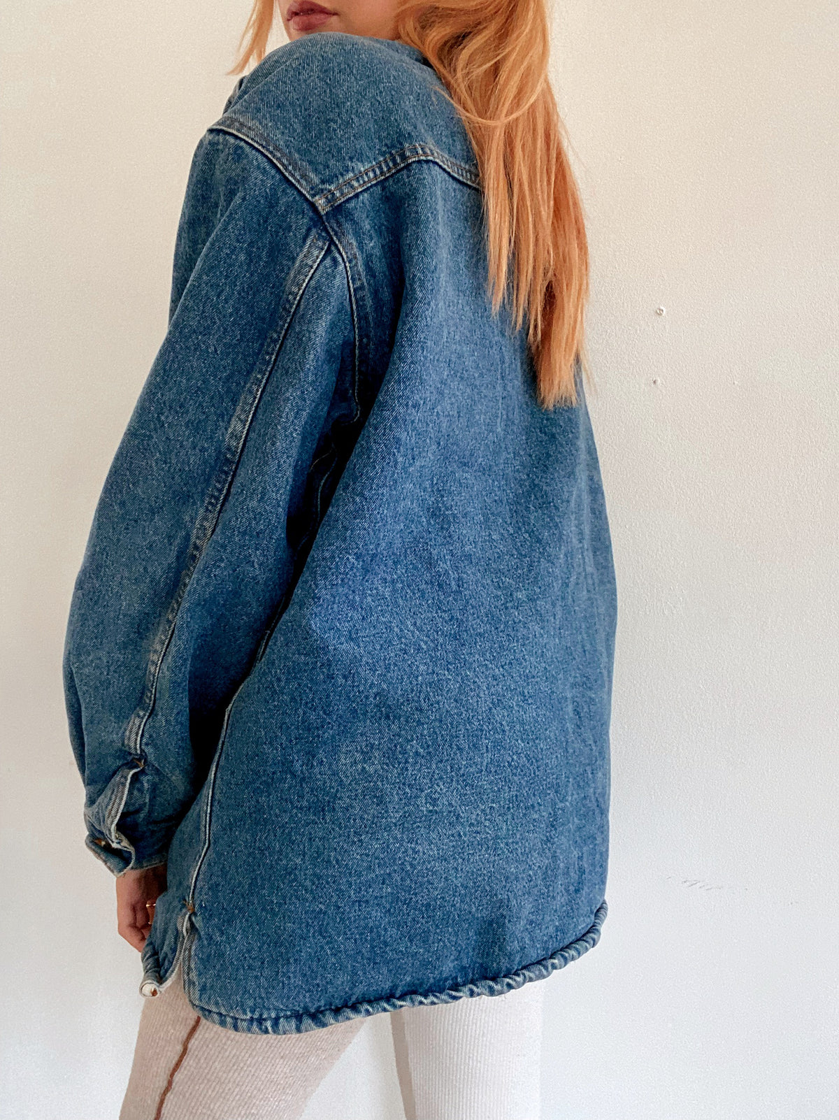 Veste en jeans vintage mi-longue oversized intérieur mouton M/L