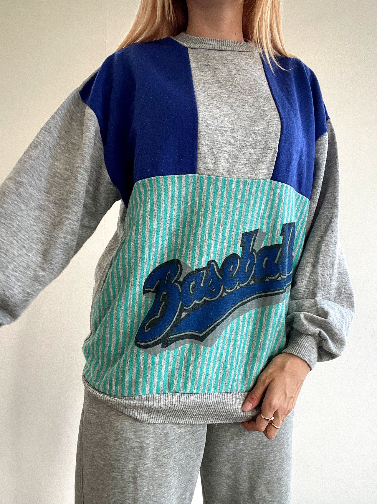 Vintage blaugrauer und türkisfarbener Pullover M