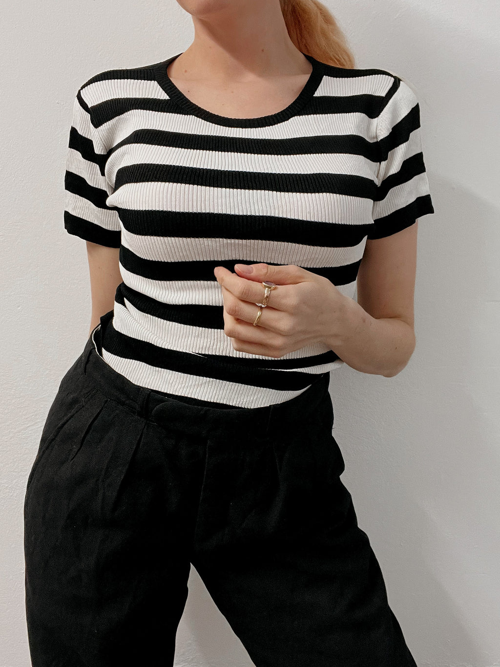 Vintage schwarz-weiß gestreiftes Top S