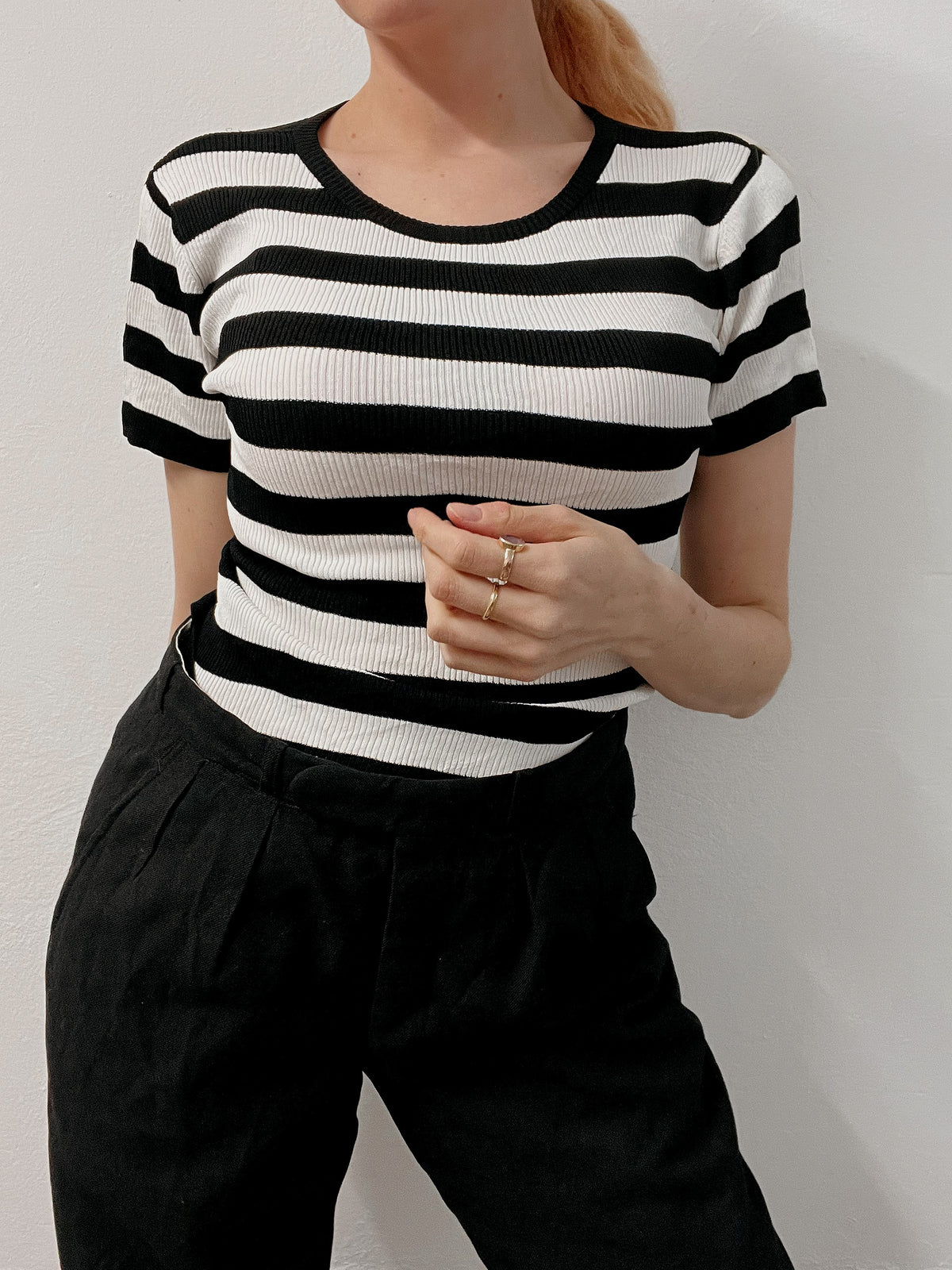 Vintage schwarz-weiß gestreiftes Top S