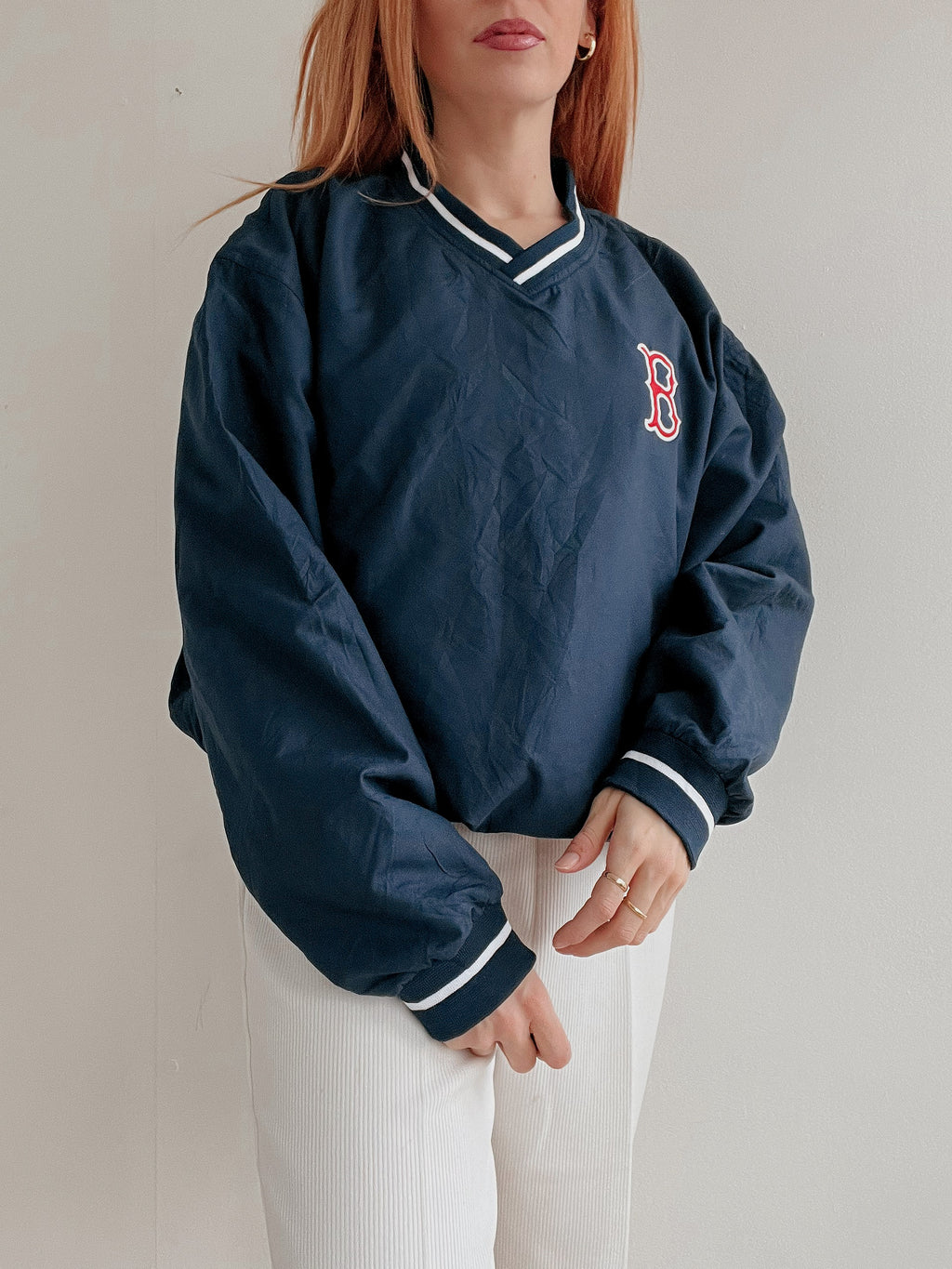 White and blue jacket with orange collar Adidas XL